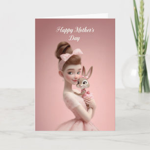 Lieve Mama en Baby Konijn Roze Moederdag Kaart