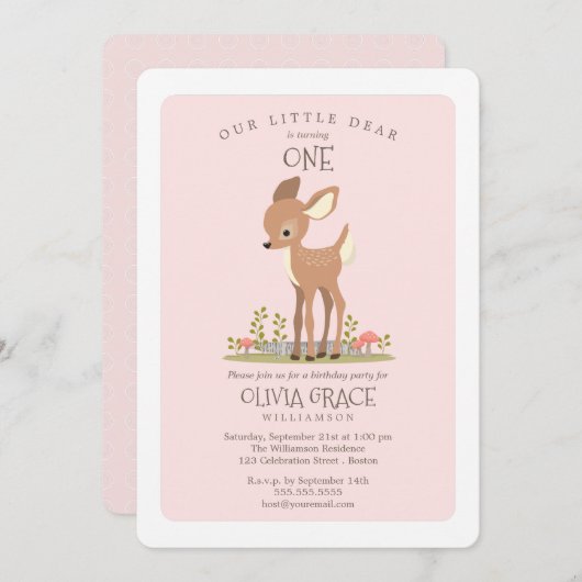 Lieve Meisje Hert Kind's Verjaardagsfeestje Kaart (Voorkant / Achterkant)