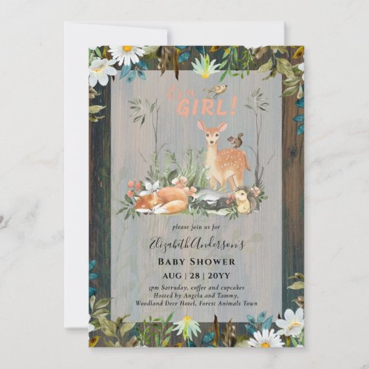 Lieve MEISJES Bos Herten Baby Shower Rustic In Kaart (Voorkant)