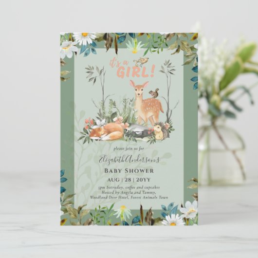 Lieve MEISJES Boshert Baby Shower Groene Uitnodigi Kaart (Staand voorkant)