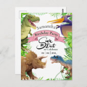 Lieve meisjes dinosaurus verjaardagsuitnodiging briefkaart (Voorkant / Achterkant)