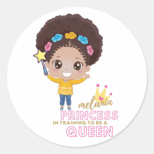 Lieve meisjes Melanin Prinses Training Om Koningin Ronde Sticker