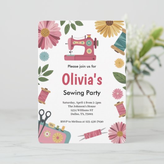 Lieve Meisjes Verjaardagsfeestje Naaien Kaart (Staand voorkant)