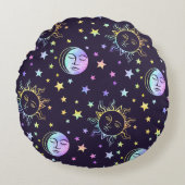 Lieve Meisjesachtige Sterren Zon En Maan Prachtige Rond Kussen (Voorkant)