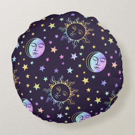 Lieve Meisjesachtige Sterren Zon En Maan Prachtige Rond Kussen (Achterkant)