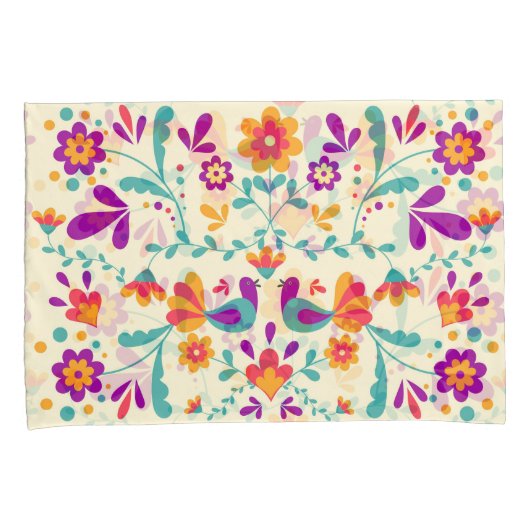 Lieve Mexicaanse Floral en vogels Kussensloop (Voorkant-Rechts)