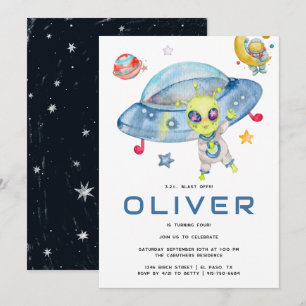 Lieve moderne ruimte-alien UFO-verjaardagsfeestje Kaart