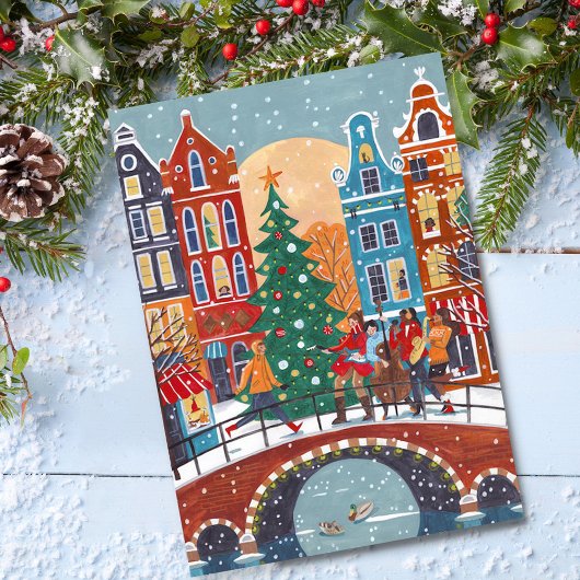 Lieve moderne stad Amsterdam Kerstmis Feestdagenkaart