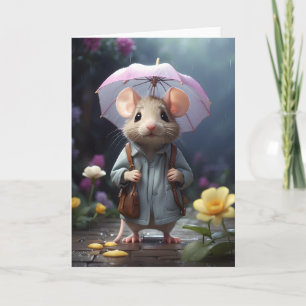 Lieve Muis Geel Bloem Illustratie Blanco Kaart