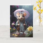 Lieve Muis Gele Bloem Illustratie Blanco Kaart (Gele Bloem)