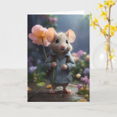 Lieve Muis Grote Bloem Illustratie Blanco Kaart (Gele Bloem)
