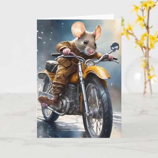 Lieve Muis op een Motorcycle  Kaart (Gele Bloem)