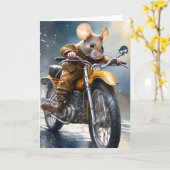 Lieve Muis op een Motorfiets  Kaart (Gele Bloem)