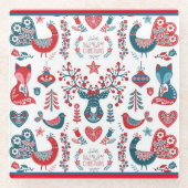 Lieve Navy en Rode Kerst Scandinavische Volks Kuns Glazen Onderzetter (Voorkant)