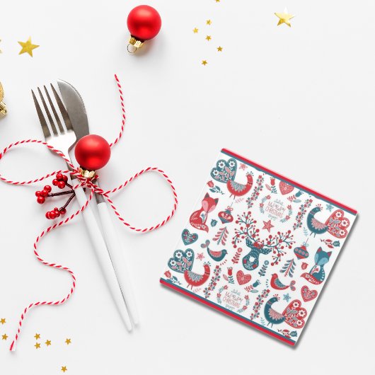 Lieve Navy en Rode Kerst Scandinavische Volks Kuns Glazen Onderzetter