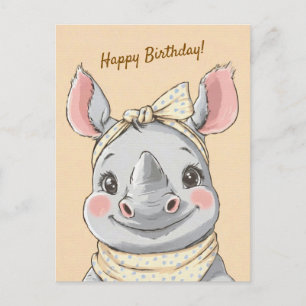 Lieve Neushoorn met Sjaal Kinderverjaardagsuitnodi Briefkaart