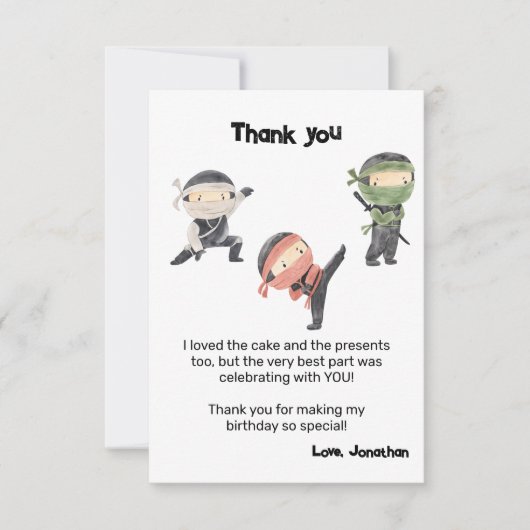 Lieve Ninja Warrior Kids Verjaardagsfeestje Bedankkaart (Voorkant)