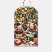 Lieve nostalgische kinderen met kerst van en naar cadeaulabel (Voorkant)