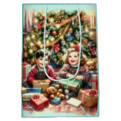 Lieve nostalgische kinderen met kerst van en naar medium cadeauzakje (Achterkant)