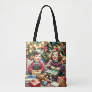 Lieve nostalgische kinderen met kerst van en naar tote bag