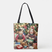 Lieve nostalgische kinderen met kerst van en naar tote bag (Achterkant)