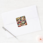 Lieve nostalgische kinderen met kerst vierkante sticker (Envelop)