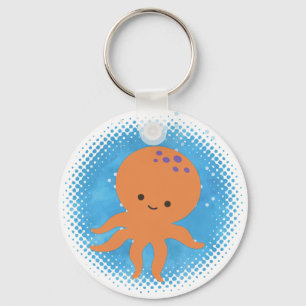 Lieve Octopus Cartoon Waterverf Achtergrond Sleutelhanger