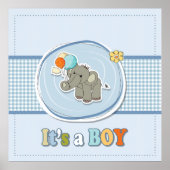 Lieve Olifant Baby Jongen Aankondiging Poster (Voorkant)