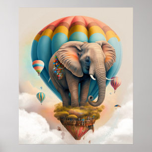 Lieve Olifant Heet Lucht Ballon Whimsical Dier Poster