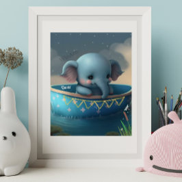 Lieve Olifant in een Boot Persoonlijke Kunst Kinde Poster