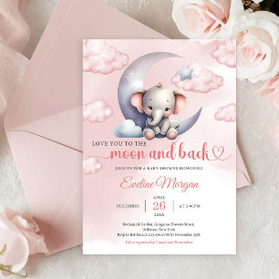 Lieve olifant maan en zwarte meisje Baby Shower Kaart