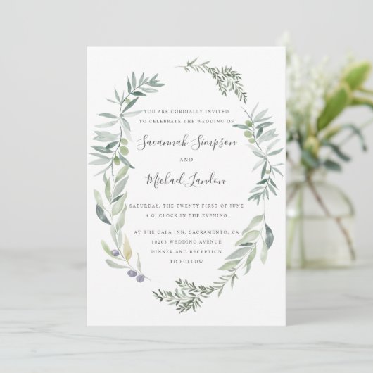 Lieve Olijf en blaadjes bruiloft Kaart (Staand voorkant)