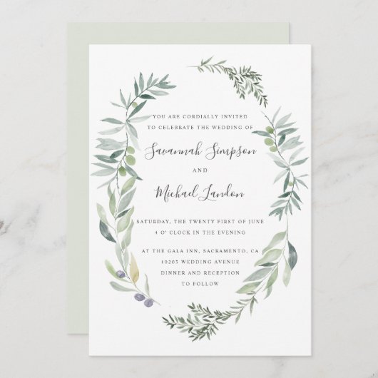 Lieve Olijf en blaadjes bruiloft Kaart (Voorkant / Achterkant)