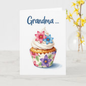 Lieve Oma Cupcake Kaart (Gele Bloem)