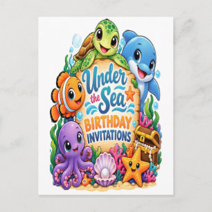 Lieve Onder de Zee Verjaardagsfeestje Sticker met  Briefkaart