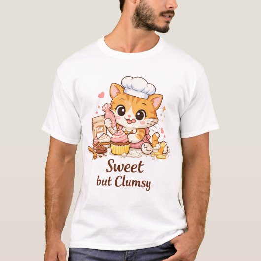 Lieve Onhandige Kat Cupcakes Bakken T-shirt (Voorkant)