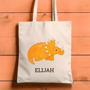 Lieve oranje dinosaurus gepersonaliseerde kinder- tote bag
