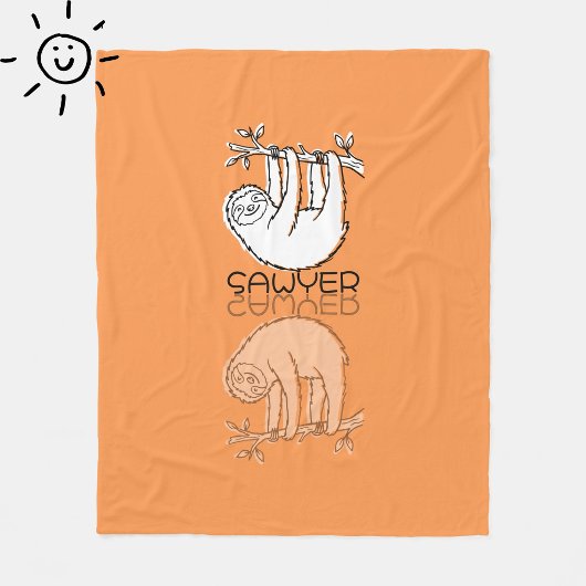 Lieve Oranje Luiaard Reflectie Doodle Aangepaste N Fleece Deken
