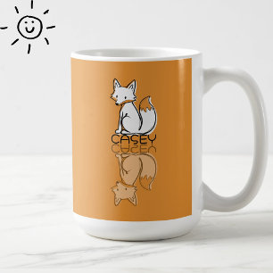 Lieve Oranje Vos Reflectie Doodle Aangepaste Naam Koffiemok