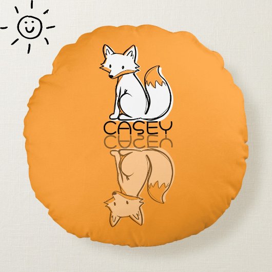 Lieve Oranje Vos Reflectie Doodle Aangepaste Naam Rond Kussen