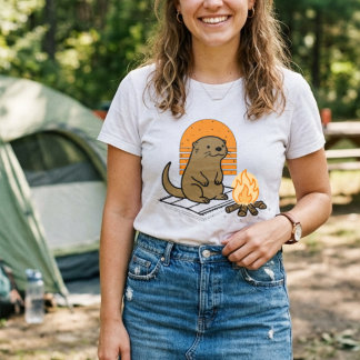 Lieve otter met kampvuur illustratie kamperen Tri-Blend shirt