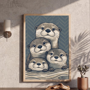 Lieve Otterfamilie-kinderkamer Kunst Chevron Achte Poster