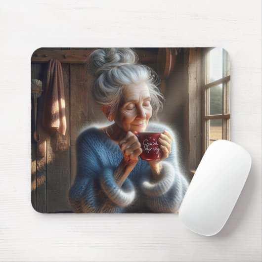 Lieve Oude Dame Met Ochtendkoffie Muismat (Met muis)