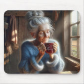 Lieve Oude Dame Met Ochtendkoffie Muismat (Voorkant)