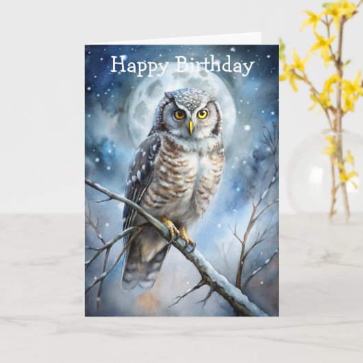 Lieve Owl Kaart (Gele Bloem)