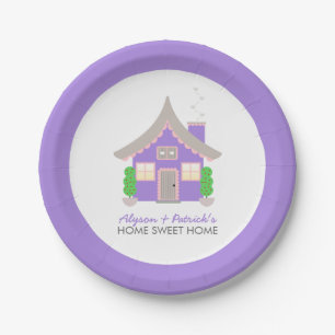 Lieve paarse cottage housewarming papieren bordje