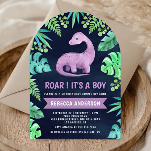 Lieve Paarse Dinosaurussen Boog Marineblauwe Baby Kaart