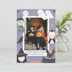 Lieve Paarse Griezelige Halloween-foto Feestdagenkaart