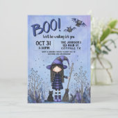 Lieve Paarse Heks Kinderen Halloween Kaart (Staand voorkant)