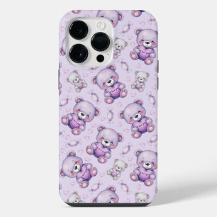 Lieve Paarse Love Beer en Hartjes Naadloos Patroon iPhone 14 Pro Max Hoesje